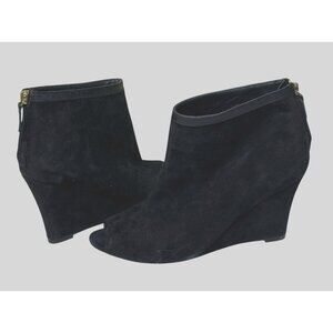 Ann Taylor Black Suede Peep Toe Wedge Booties 7.5M